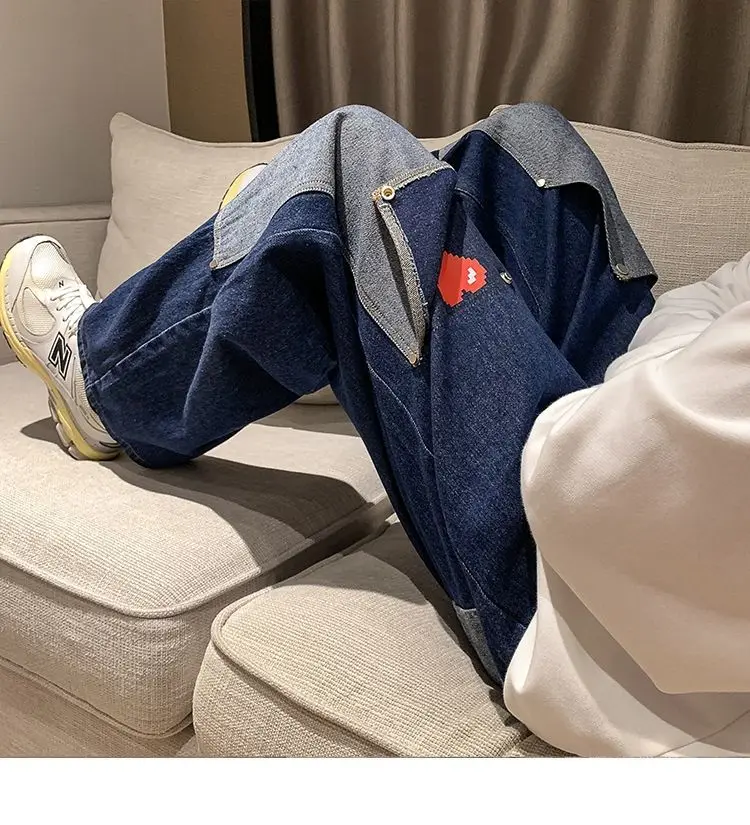 Straight Jeans Men Spring And Summer Trend All Match Pants Loose Fashion Trousers Love Design Wide Leg Couple Pants 2022