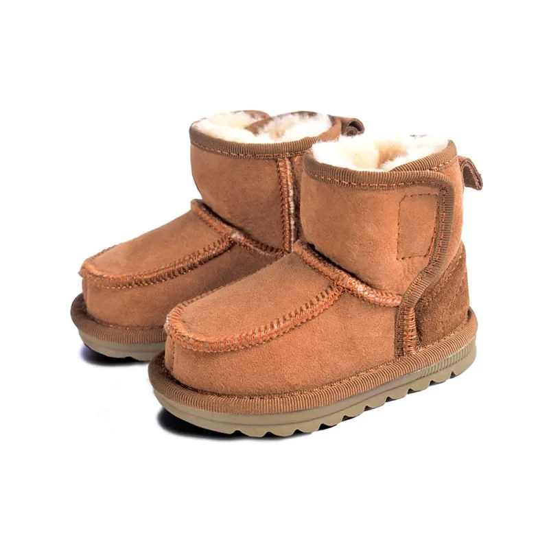 

New Winter Children Snow Boots Genuine Leather 100% Wool Fur Toddler Boys Boots Soft Sole Warm Baby Girls Boots