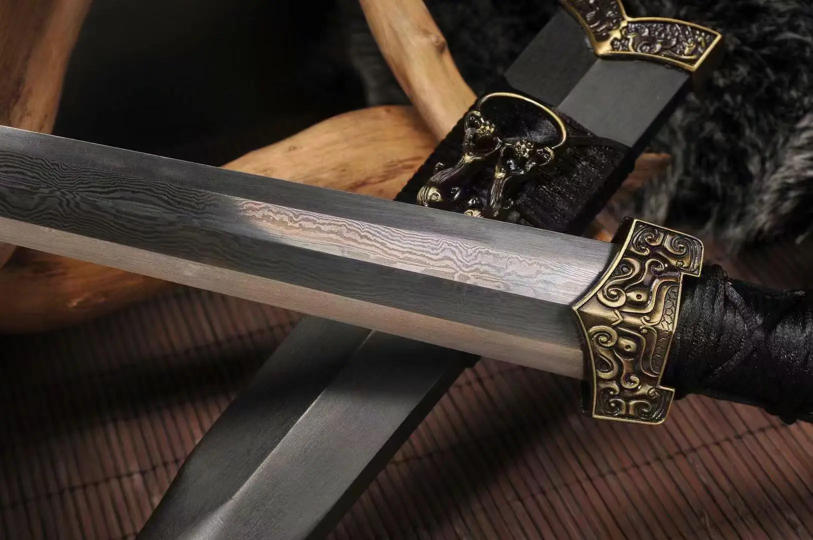 Chinese gladiator short sword cosplay Damascus steel katana Ninja Knight martial gift Sports performance decoration Not sharp