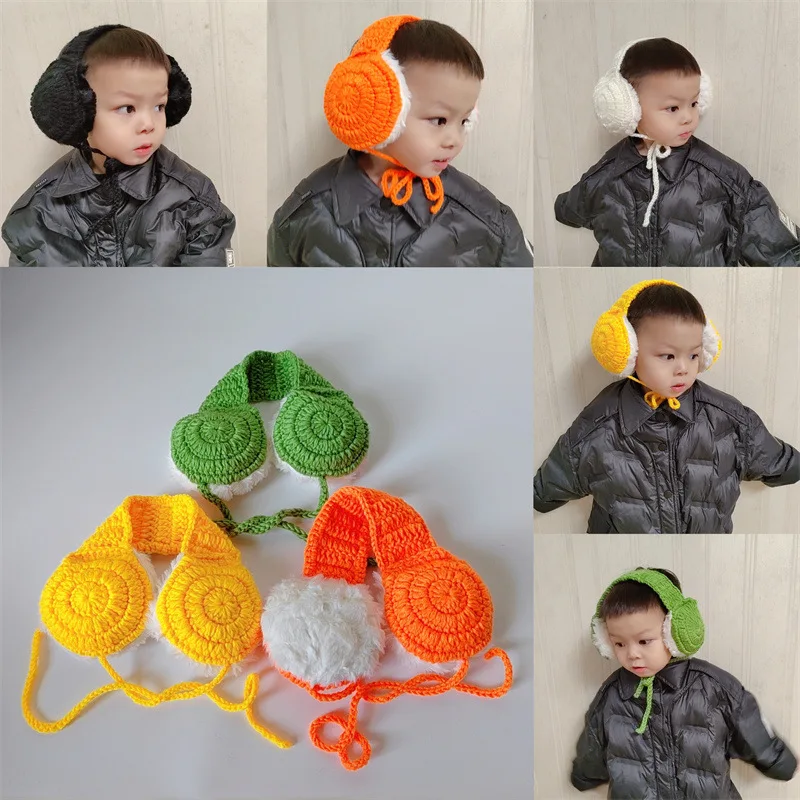 

Handmade Crochet Parent-child Earmuffs Autumn Winter Woolen Warm Scarves Ear Muffs Candy Colored Children Cold Earmuffs