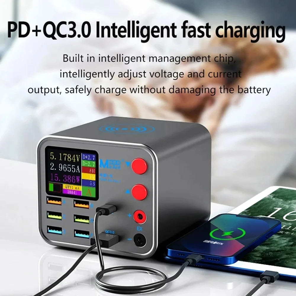 ワイヤレス充電器,USB pd,iphone 15,Xiaomi, 8ポート用の携帯電話の急速充電機能