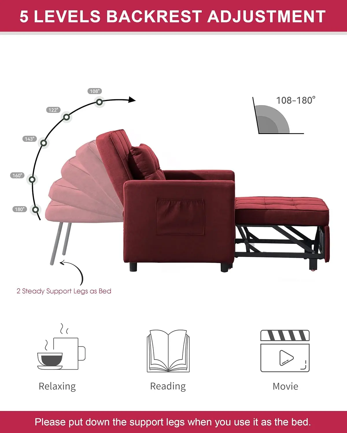 Cadeira Sleeper para Sala, Futon e Sofá-cama, transforma em cama