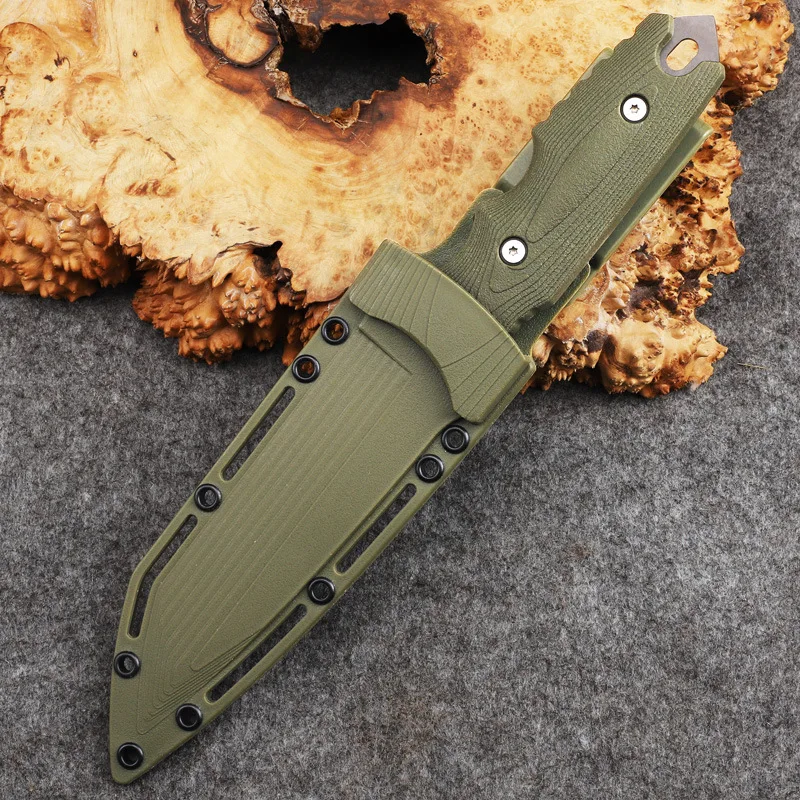 1pc，Outdoor High hardness straight knife, hiking knife, multi-functional tactical survival knife, self-defense knife