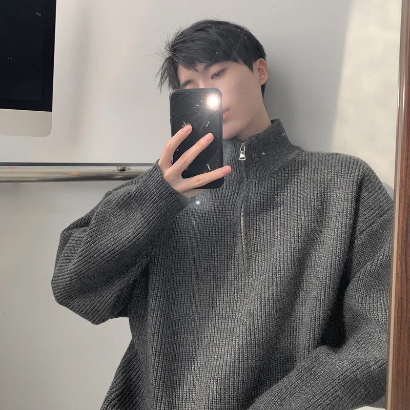 

Men's Loose Fit f Zip High Collar Color Knitwear Simple Versatile Autumn Winter Casual Wear Daily Comfortable Warmth