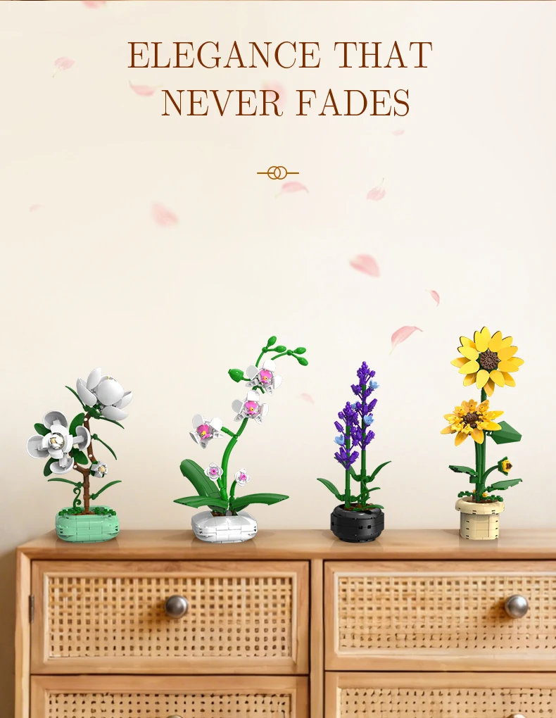 CADA Flower Bonsai Building Blocks | Forever Flower Decor | Perfect for Home & Office | Ideal Holiday Gift