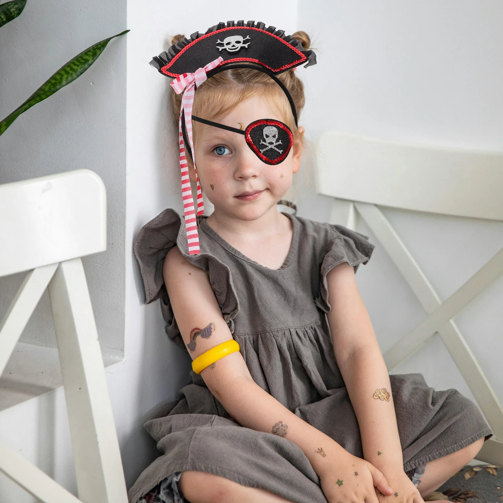 1 Zestaw Piracka Nakrycie Głowy Opaska na Oczy Halloweenowa Impreza Piracka Kreatywny Wygodny Kostium Cosplay Rekwizyty Przebranie na Halloween