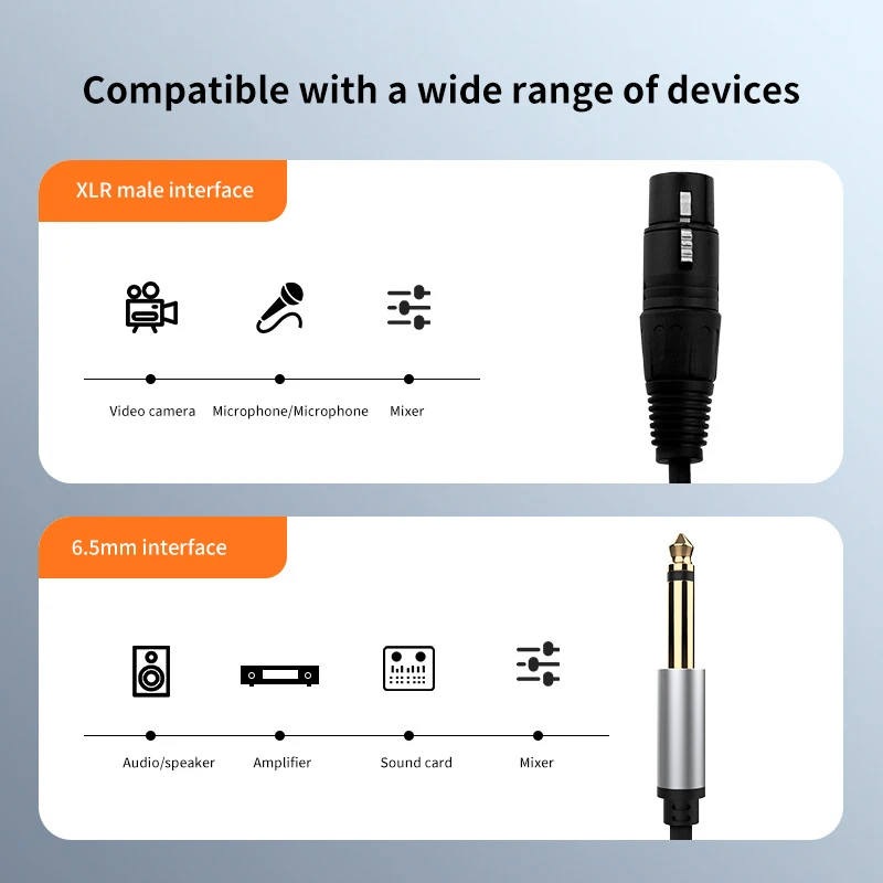 6.35mm do mikrofon XLR zbalansowany analogowy kabel Audio AUX 6.5 Jack do XLR kabel Audio do głośnika wzmacniacz miksujący mm przewód AUX 6.5mm