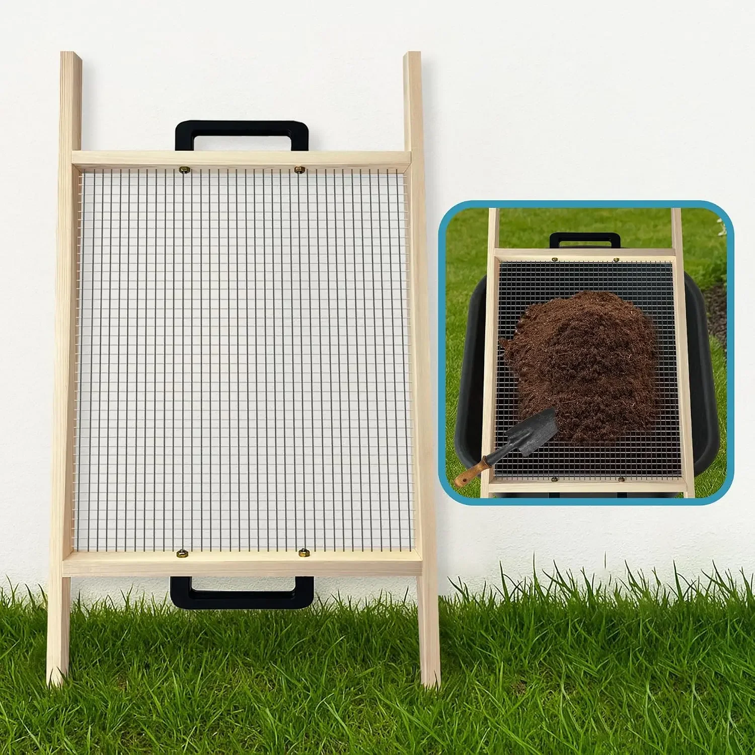 Large Soil Sifter, Rock Sifter Garden Sieve Soil Dirt Leaves for Gardening, 17.5'' x 34'' Compost Sifter Suitable