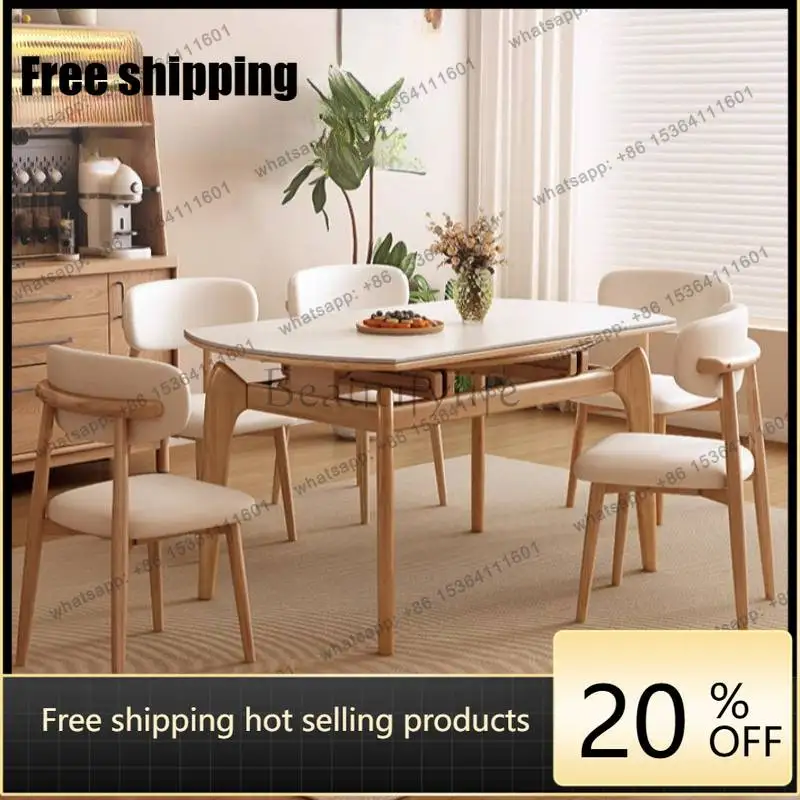 zj.Unique Decorations Dining Tables Chairs White Luxury Round Dining Tables Set Nordic Expandable Mesas Comedor Furniture For Ho