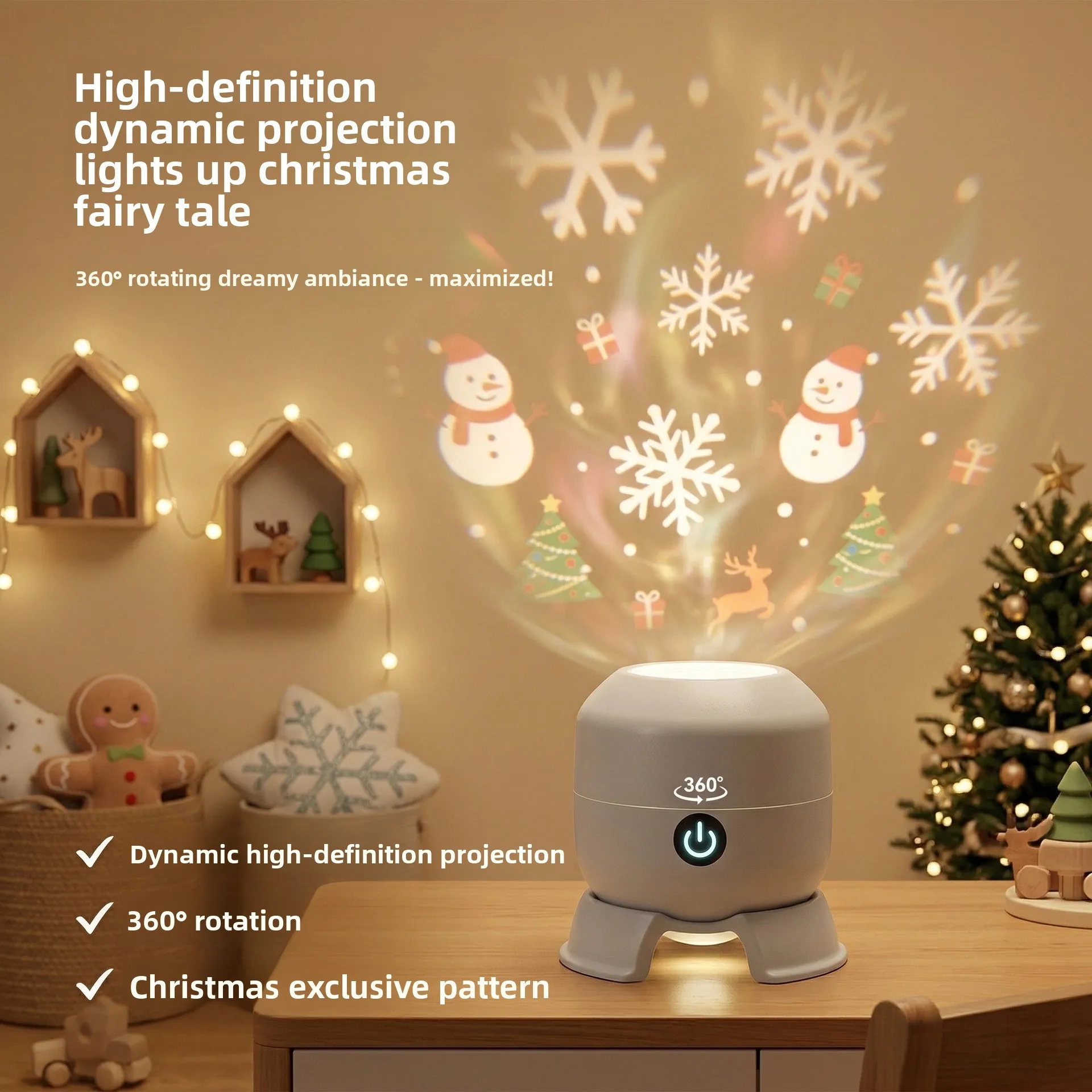 Rotating Star Projector Night Light with 3 Themes Starry Sky Snowman Snowflakes Ocean HD Dynamic Bedroom Lamp