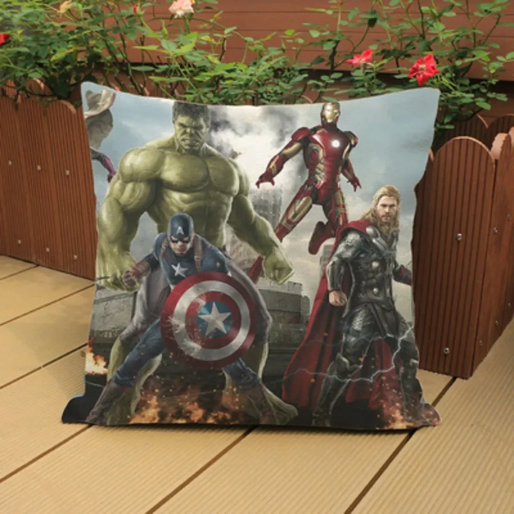 45x45cm Cartoon Boy Cushion Cover Hero Character Thor Hulk Captain America Pillowcase Plush for Sofa 45x45cm Without Filling