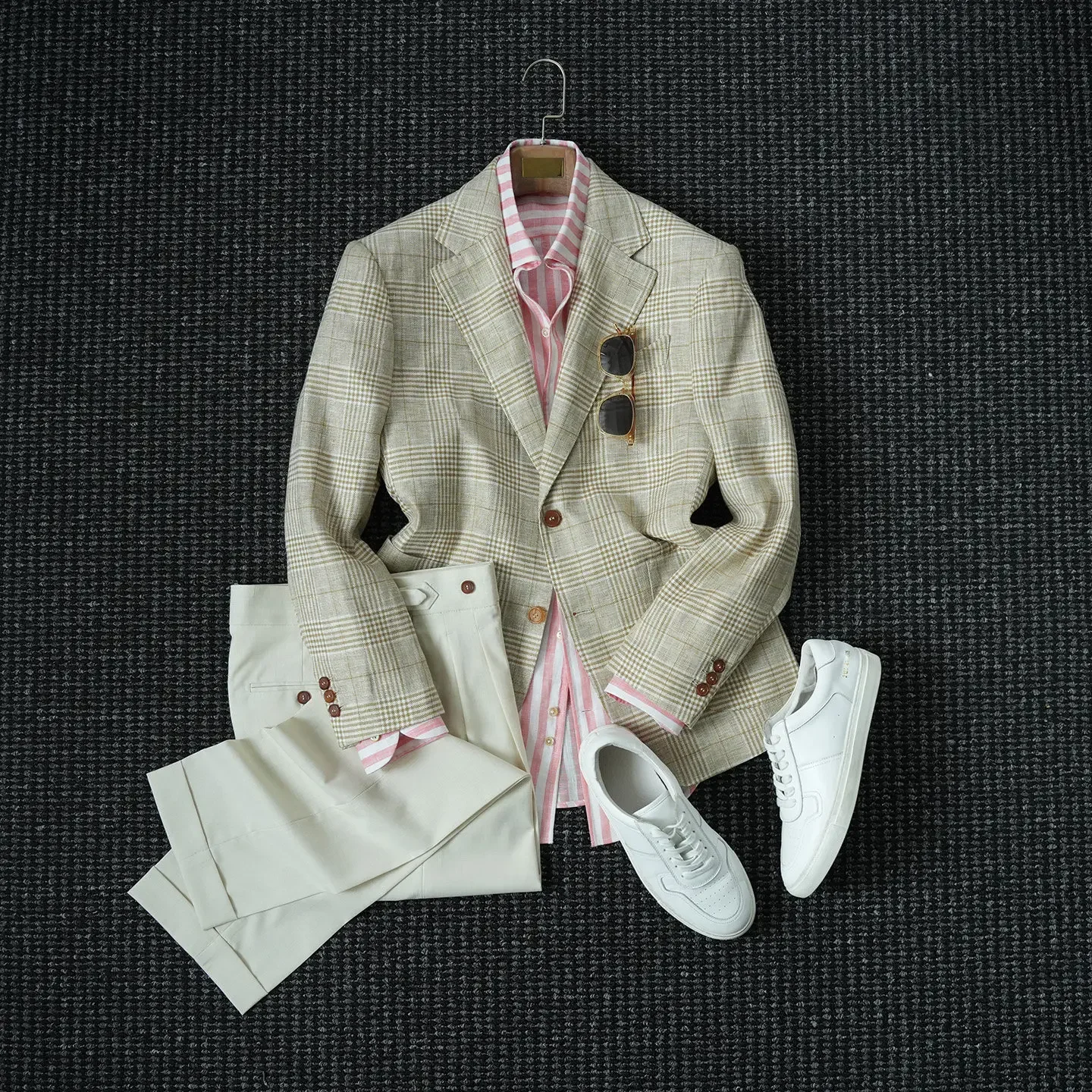 Prince grid 100% linen suit men's business casual gentleman blazer