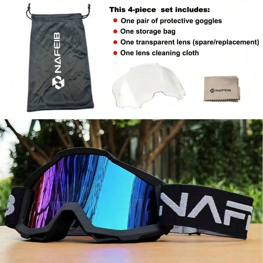 A Set Of Outdoor Cycling Goggles – Motocross Dust-Proof Eyewear & Wind-Resistant Sports Glasses, Comes With Storage Pouch + Lens