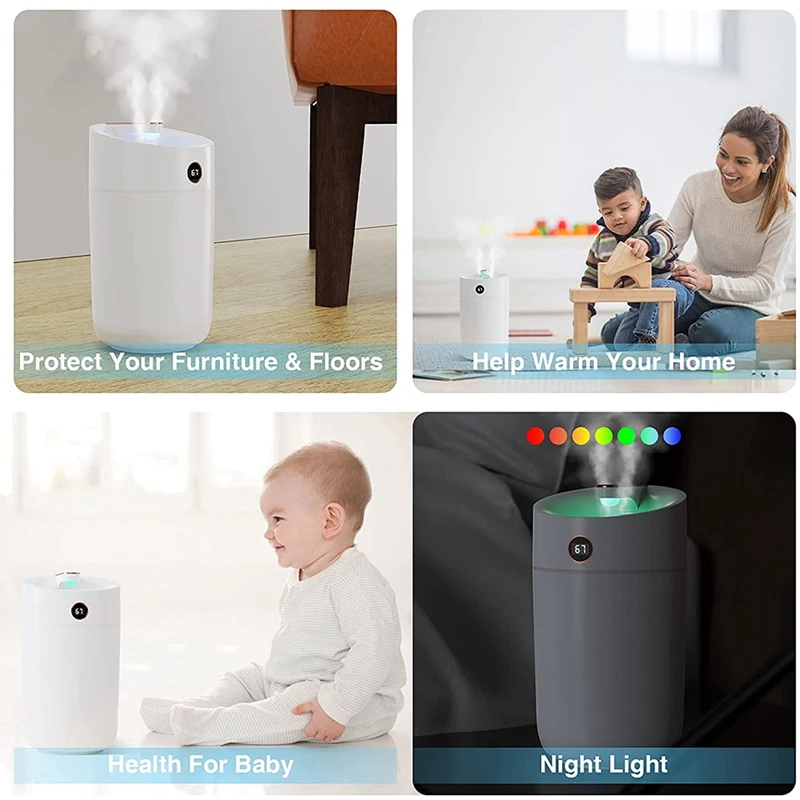 Humidificadores portátiles para dormitorio y habitación, humidificador de niebla fría Personal USB, Operación silenciosa, 2 boquillas, para el hogar y el bebé