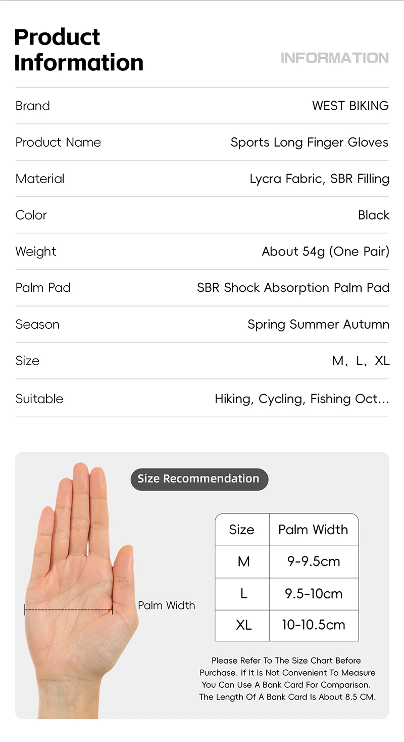 WEST BIKING Stoßfeste Vollfinger-Fahrradhandschuhe für Herren, SBR-Handflächenpolster, rutschfest, atmungsaktiv, Touchscreen-fähig, MTB, Rennrad, Sport-Handschuhe – Detail 3