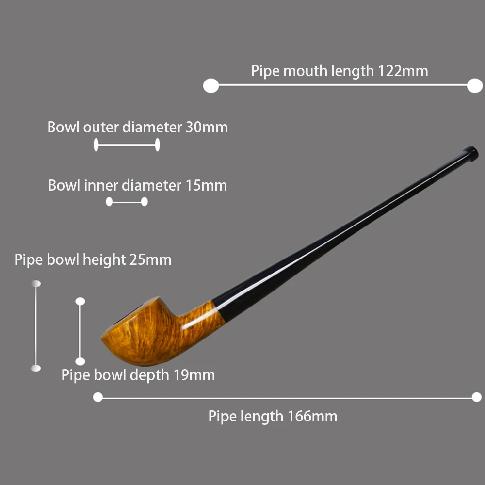 briar tobacco pipe, straight handle polo pipe, 3mm pipe channel, acrylic straight handle, briar wood pipe bowl, Father Day gift