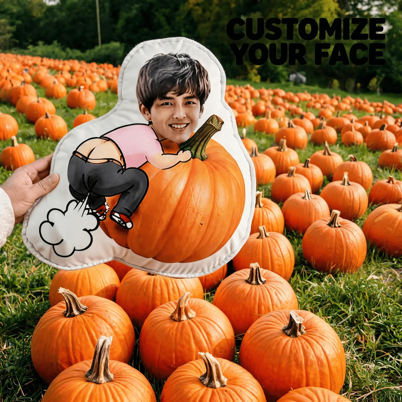 Custom Funny Photo Shaped Pillow, Personalized Face Hugging Pumpkin Decorative Cushion, Novelty Home Decor Accent for Sofa & Bed