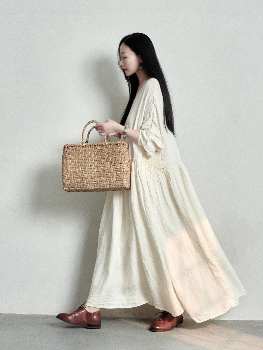 

Ретро-платье из 100% льна свободного кроя с длинными рукавами для женщин, весенняя мода, традиционный стиль