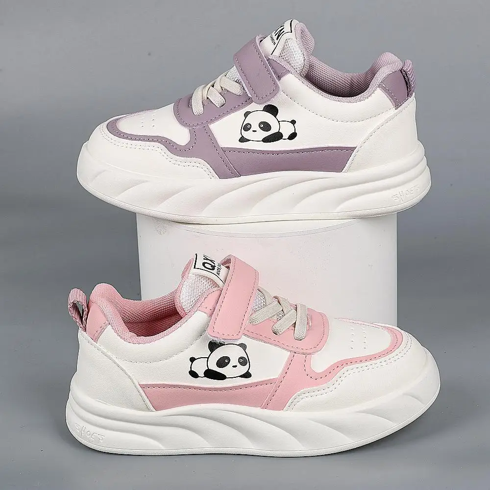 

Girls Casual Shoes Flat Sole Sport Board Shoes Panda Pattern Lightweight Comfortable Leather Walking Sneakers Kids Footwear