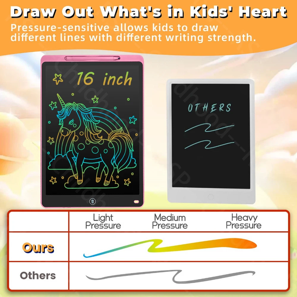Tableau d'écriture LCD de 16 pouces, tablette à dessin pour enfants, peinture, jouets éducatifs pour enfants de 3 4 5 6 7 8 ans, cadeaux pour filles et garçons