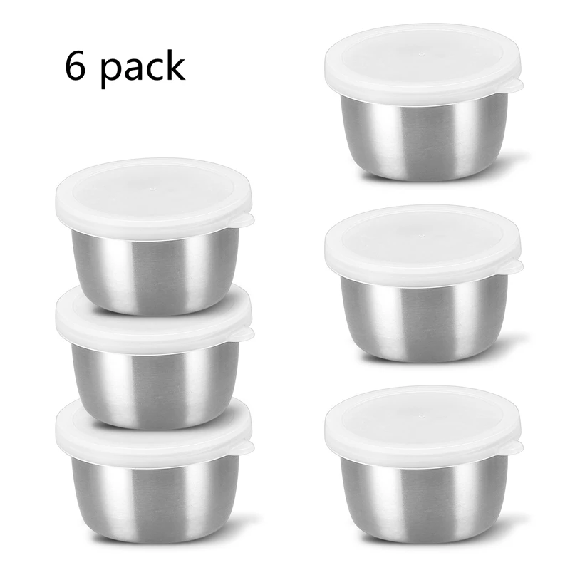 

6Pcs 304 Stainless Steel Small Sauce Cup Korean Seasoning Dish with Lid Leak-Proof Round Dipping Bowl Outdoor Camping Tableware