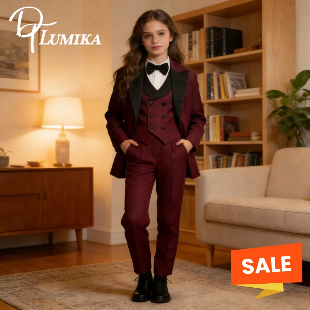 Hot Selling Girls Birthday Suit Classic Ring Bearer Suit For Children Clothing Performance Suit Includes Jacket Trousers Vest