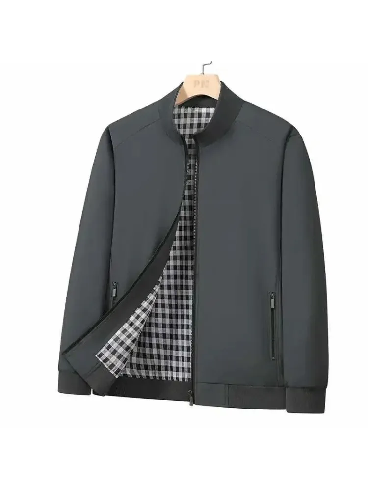 

Men's Jacket Dad Clothes Lightweight Outerwear for Older Men Thin Checkered Stand Collar Spring Autumn Business Style Clothing