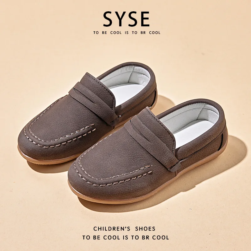 Kids Penny Loafers Boys Girls Slip On Suede Leather Shoes Non Slip Soft Sole Children Casual Daily Wear Formal Dress Shoes