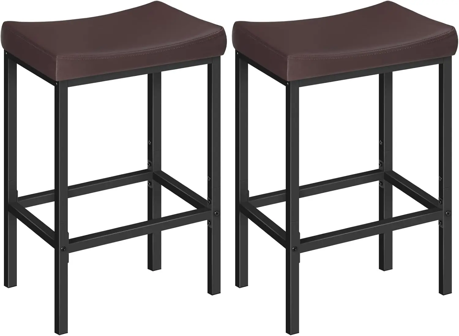 

Set of 2 Counter Height Saddle Stools, 24.8 Inches with Thick Upholstery for Kitchen and Dining Room in Brown and Black