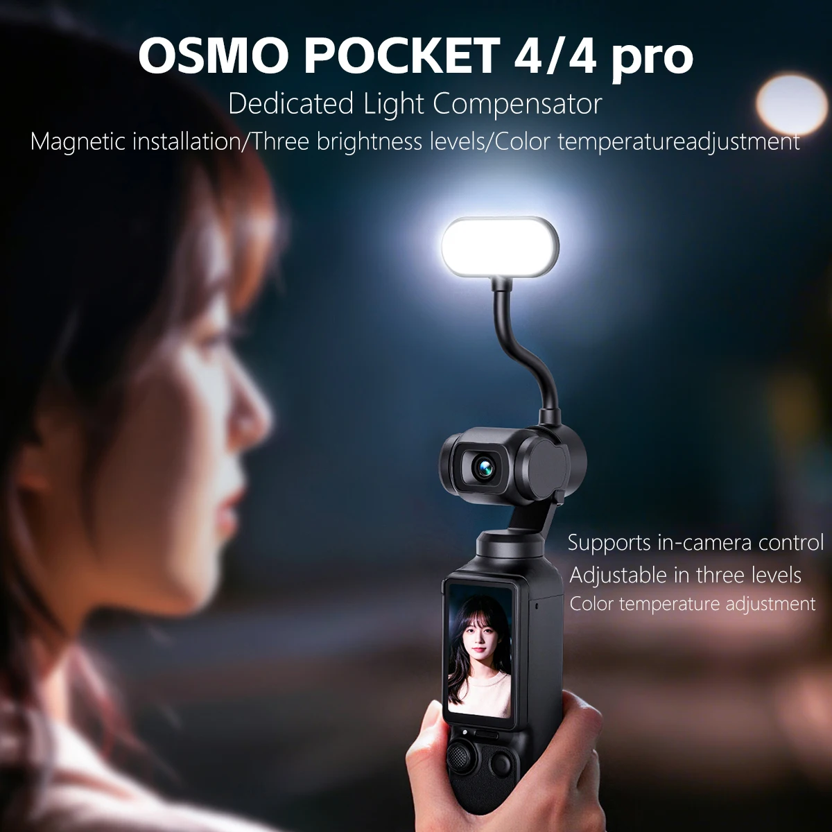 For DJI Osmo Pocket 4/4 Pro Dedicated Magnetic Light Compensator 3-Level Color and Brightness