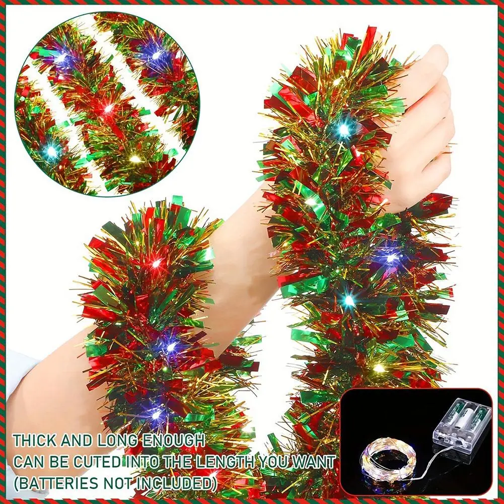 1pc 16 Ft Christmas Tinsel Garland Shinny With Led Lights Tree Thick Hanging Decorations For Xmas Party Indoor W7w7
