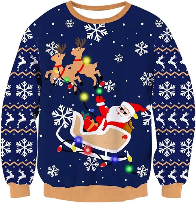 

Забавный графический уродливый рождественский свитер для мужчин с 3D принтом, модные толстовки с Санта-Клаусом для женщин, одежда, рождественские подарки, пуловеры с круглым вырезом