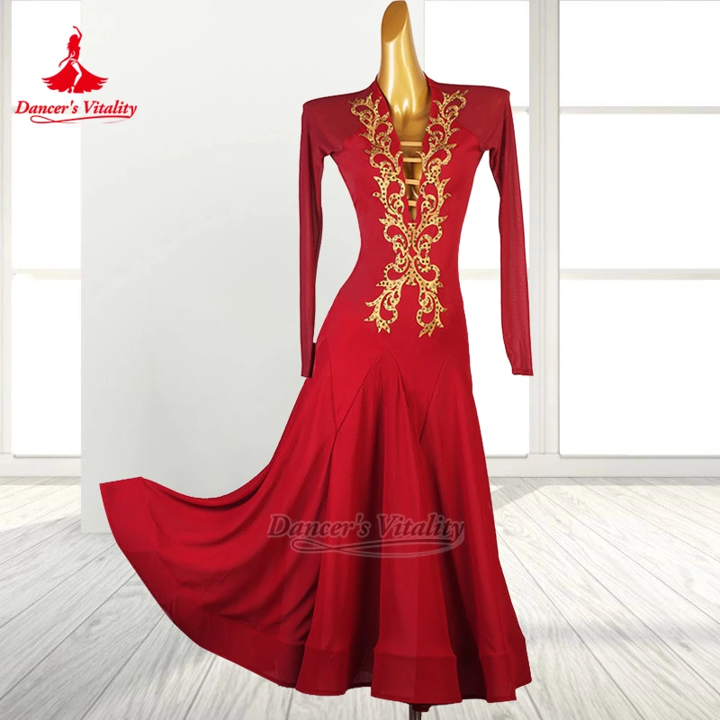 V-neck Social Dance Big Swing Dress Dancer's Vitality Adult Women Graceful Waltz Foxtrot Practise&Perform Clothe High-end Custom