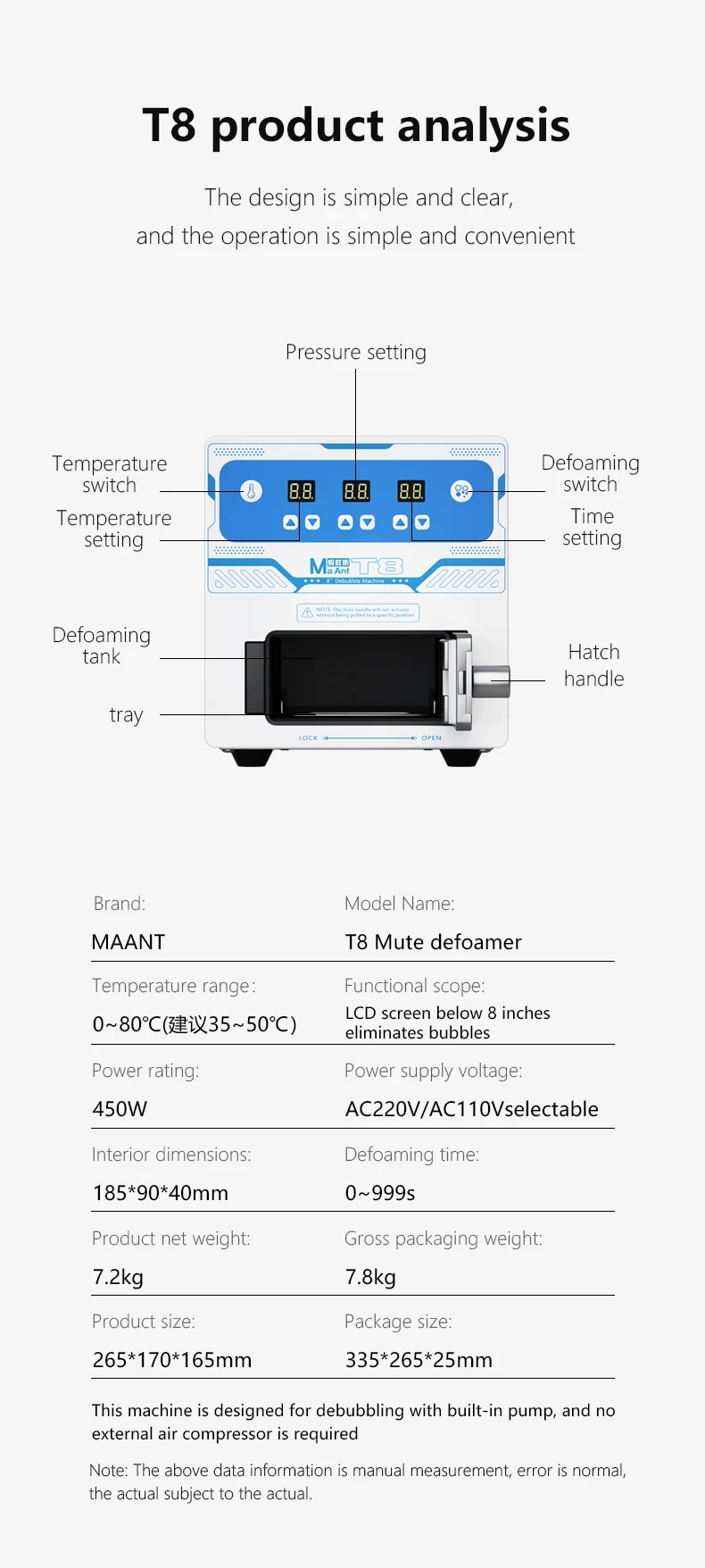 

MaAnt T8 Silent Defoamer Powerful Defoaming Capability Safe Efficient Intelligent Defoaming Machine Face/Curved Screen