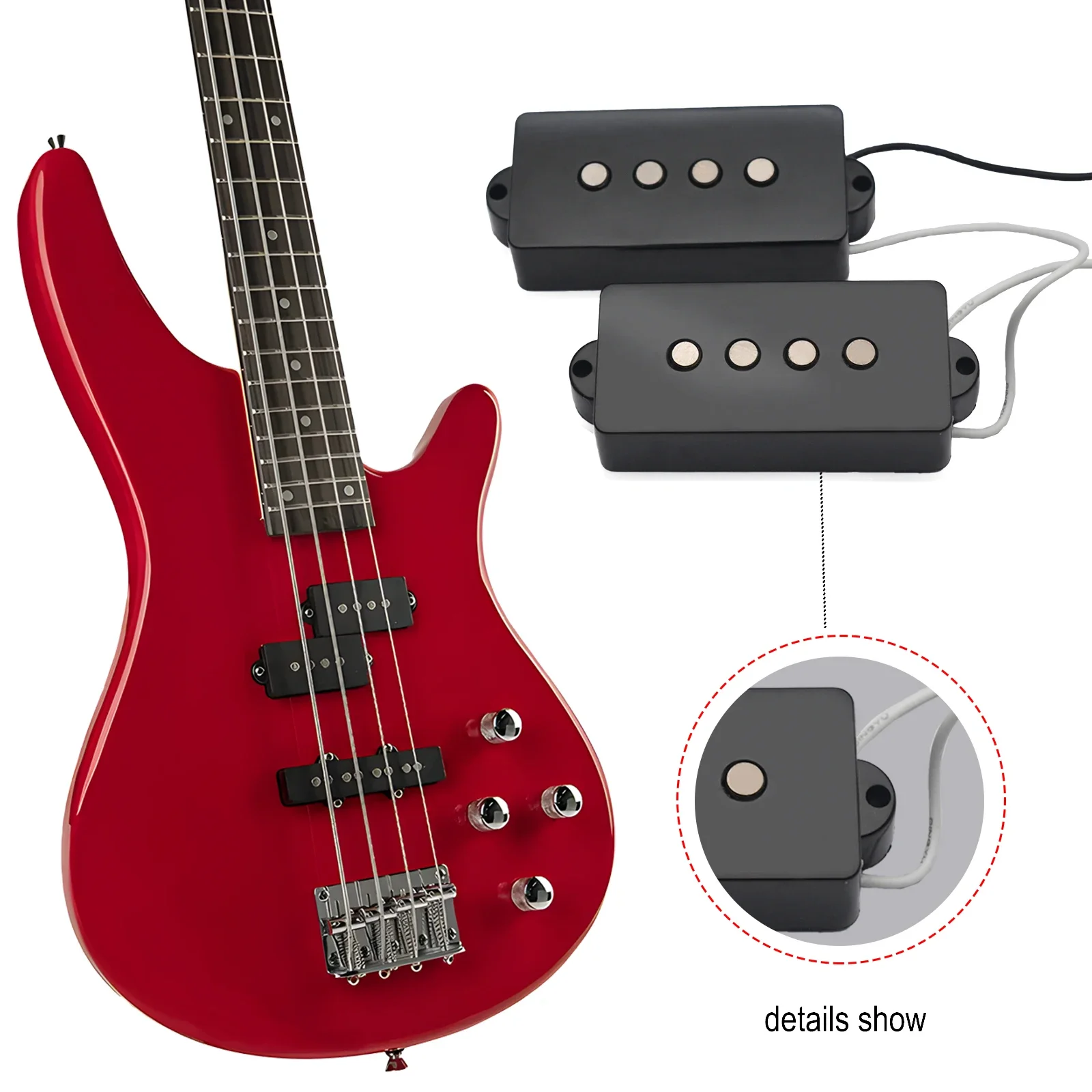 Open Alnico 5 PB P Bass Pickup Humbucker Pickup Bass 4 String Alnico V Black for PB Bass Parts Replacement
