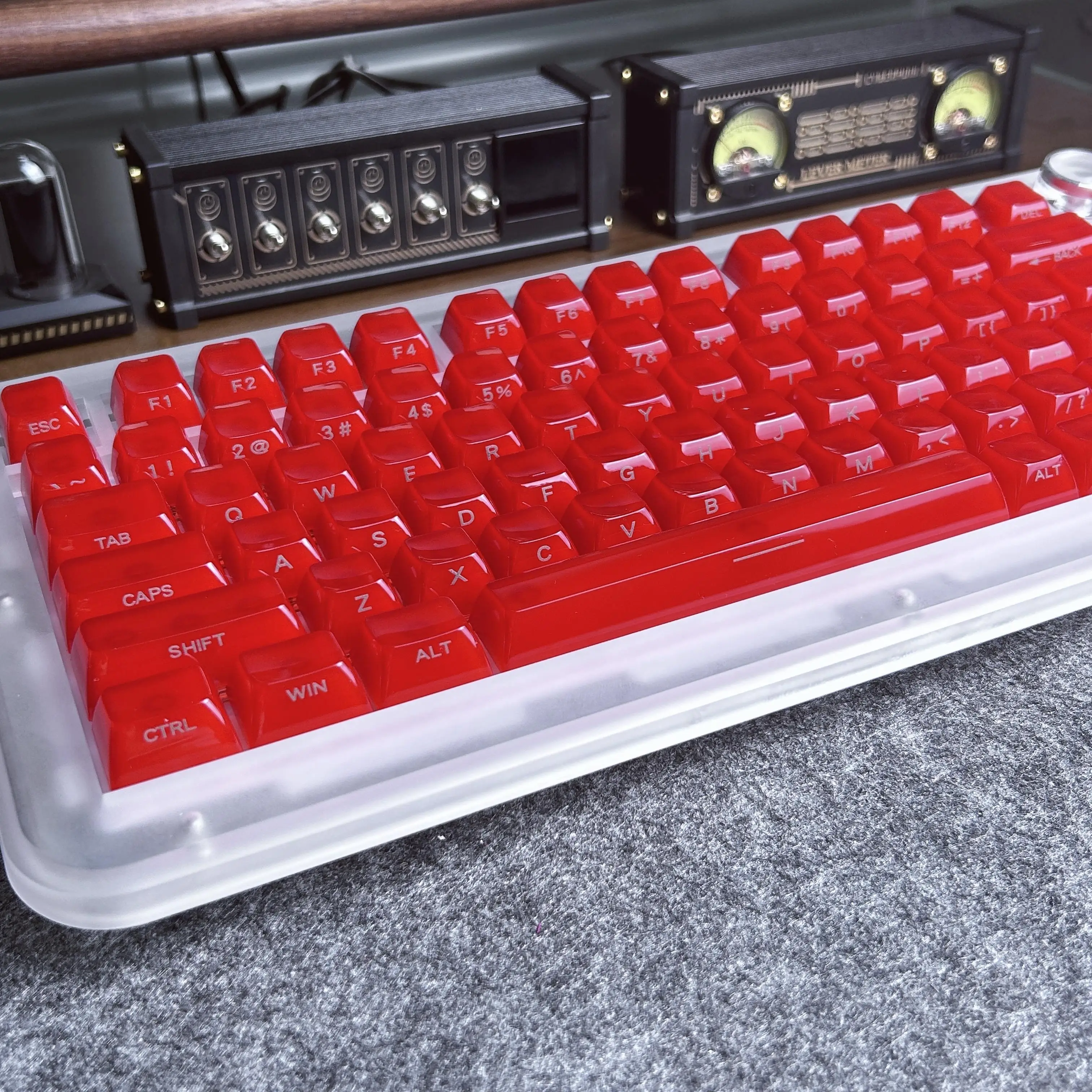 Red Ice Jade Keycap Set MDA Profile Side Engraved Translucent Jelly Keycaps PC Material Fog Transparent Mechanical Keyboard Caps