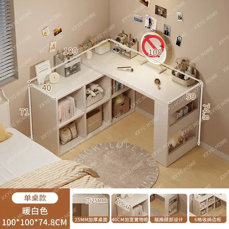 X-S Computer Desk Corner Home Bookshelf Integrated Desk L-Shaped Study Office Desk Extendable HG