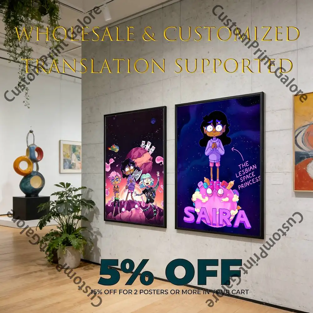 L-Lesbian P-Princess S-Space Black White Art Poster Sticker Minimal Line Drawing Wall Mural for Study Office Decor DIY