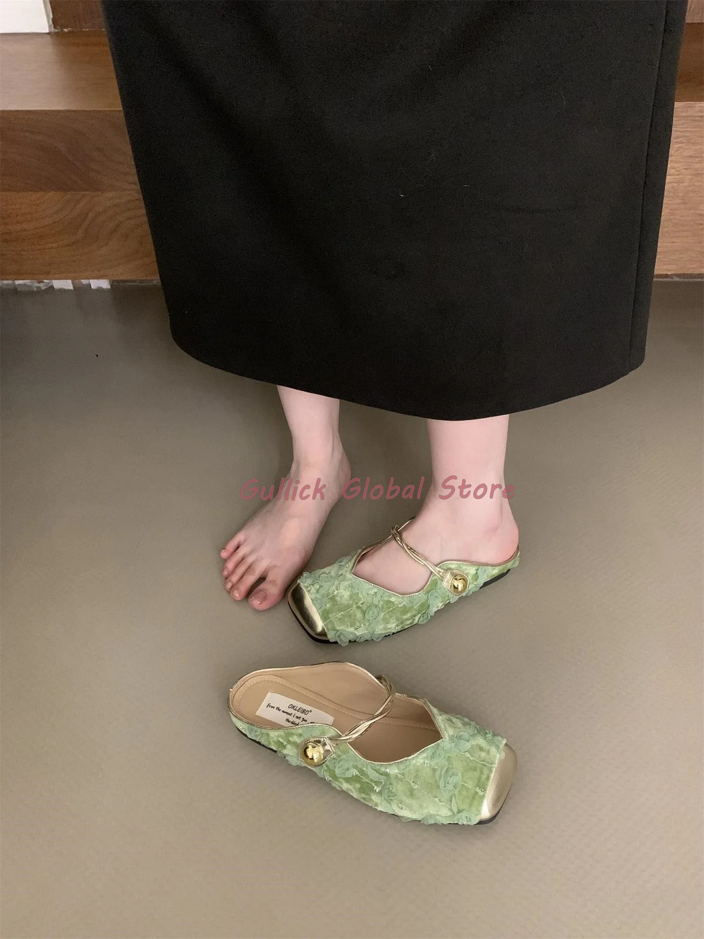 

2024 New Arrival Slides Square Toe Shallow Flower Decoration Wrapped Toe Lace Slippers Summer Dress Elegant Cheap Comfortable