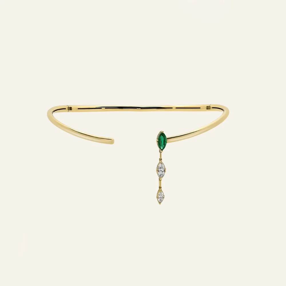 18K Gold Plated Open Choker Necklace For Women Marquise Green CZ Zircon Drop Pendant Collar Original Design Rhinestone Adjustabl