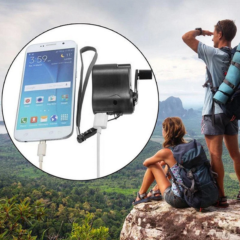 Hand Crank USB Charger Cell Phone Outdoor Emergency Camping Hiking AC Generator Carry-On Mini Power Bank Survival Tools