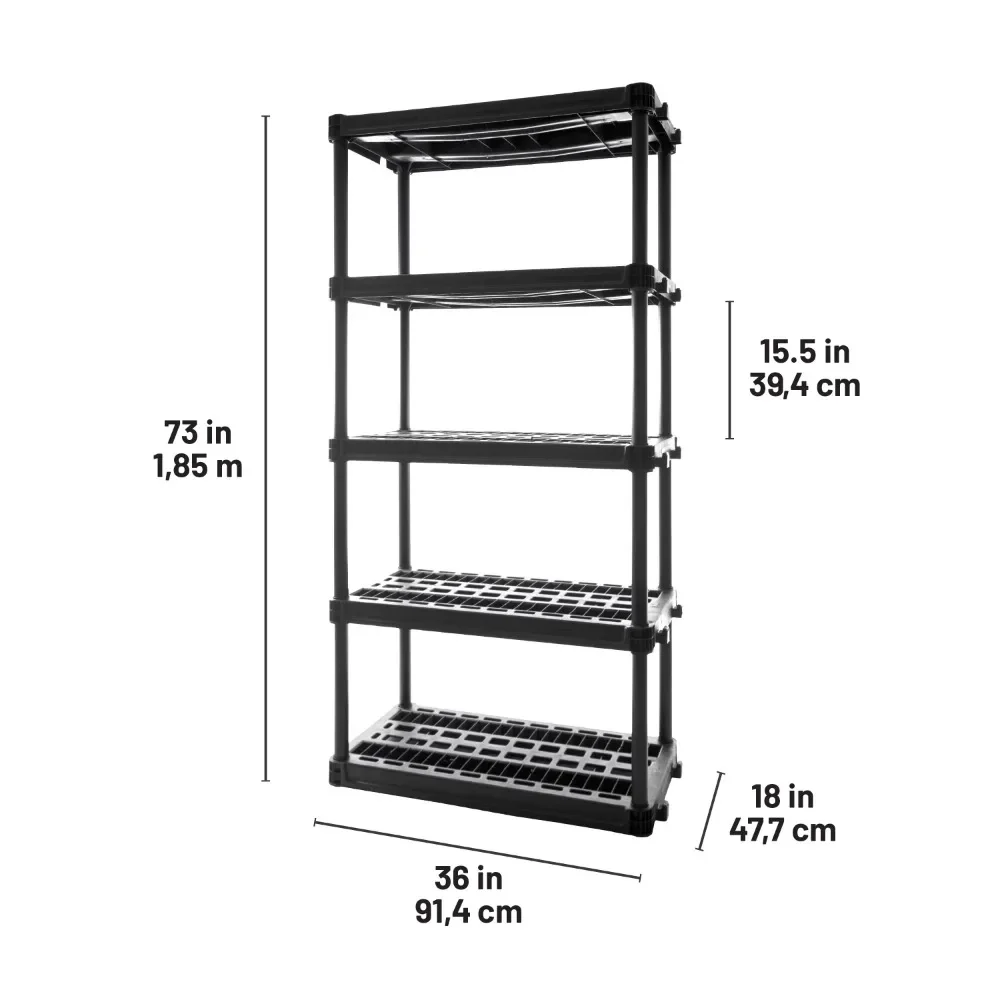 Plano 5-ชั้นวางของพลาสติกสำหรับงานหนัก, 73 ”X 36” X 18 ”, ความจุ750lb