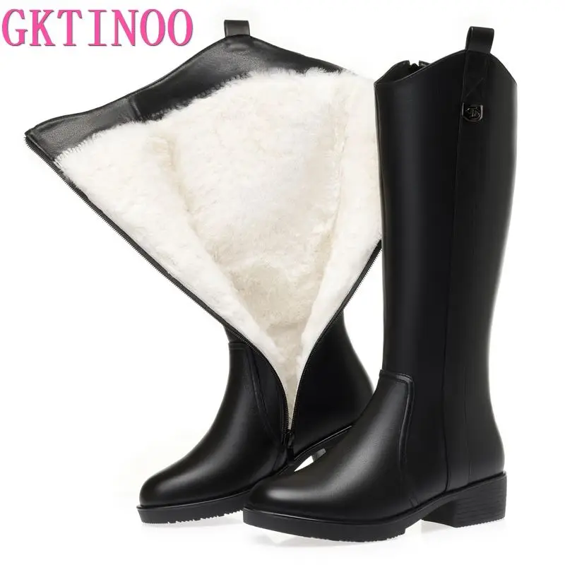 GKTINOO Women Long Boots Genuine Leather 2024 New Large Size Non-slip Rome Women\'s Winter Boots Warm Wool Snow Boots Women