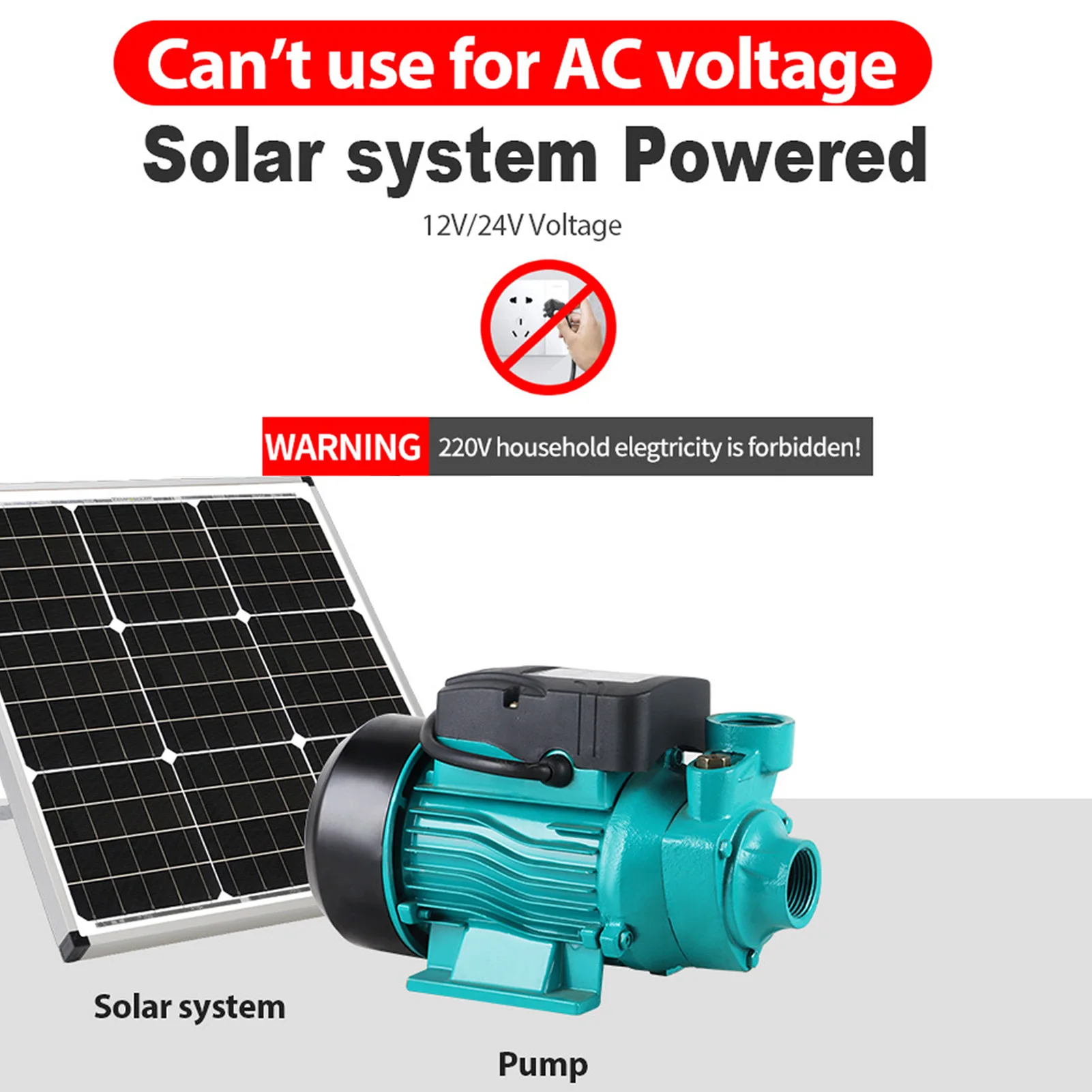 12V/24V Solar DC Vortex Pump 200W 3200RPM 35LPM Large Flow 25m High Lift Vortex Self Priming Pump