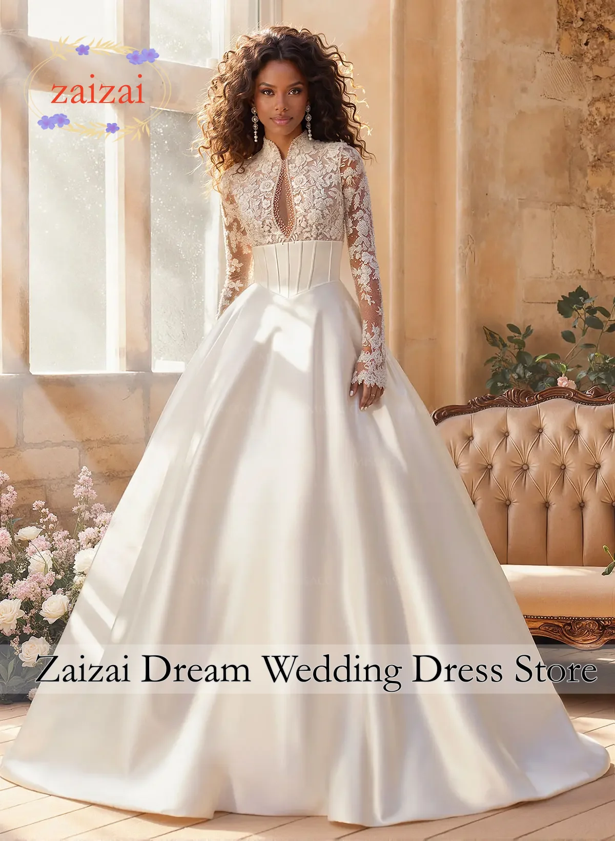 Customized Exquisite Women Wedding Dresses Lace Long Sleeves A-Line Backless Bridal Gowns Custom Made Princess Robes De Mariée