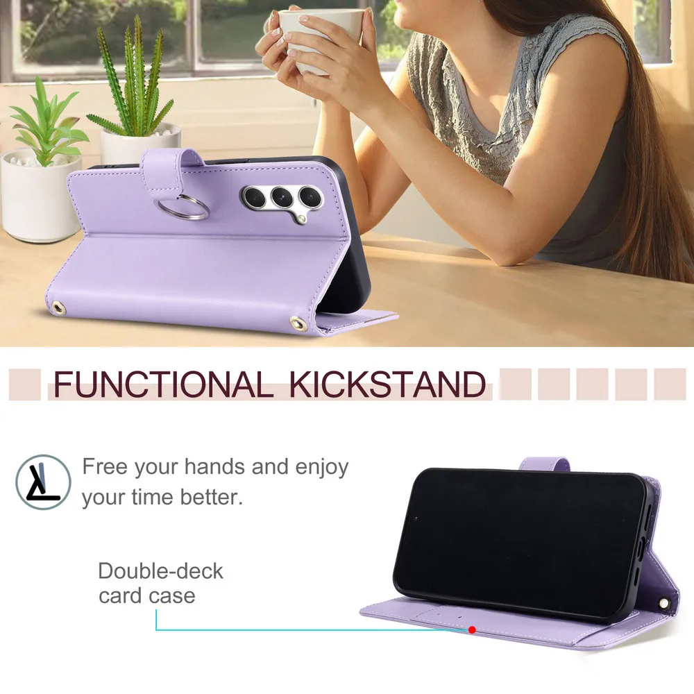 A56 A 36 26 16 06 07 A17 5G حافظة فاخرة لهاتف سامسونج جالاكسي A56 Crossbody جلدية كتاب Funda لهاتف جالاكسي A06 A16 A26 A36 A17