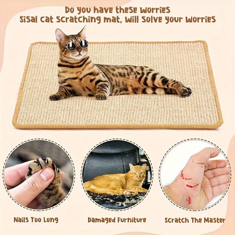 Sisal 고양이 매트, 내마모성, 긁힘 방지, 낙하 방지, 비듬 스크래치, 1 개