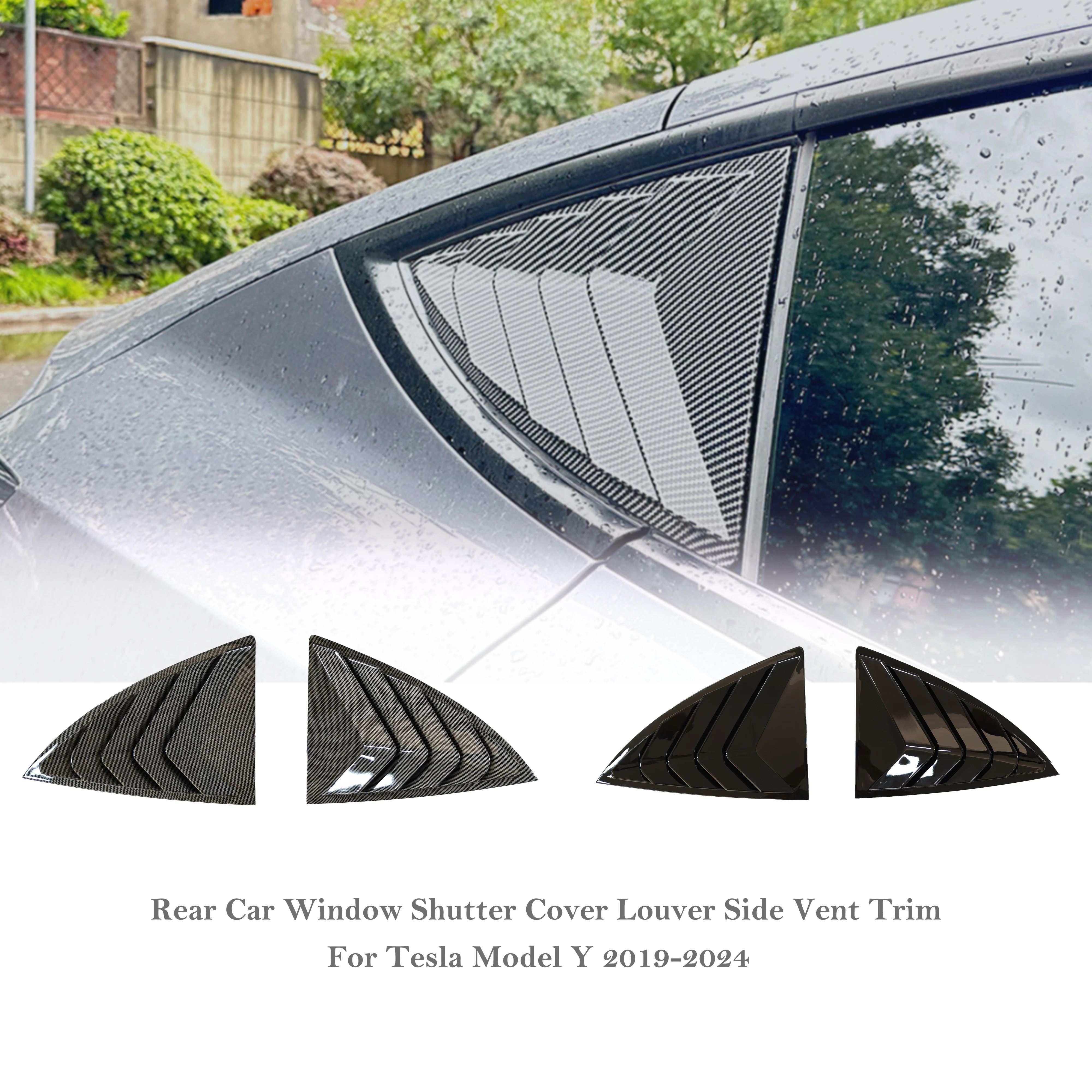 2Pcs Rear Triangle Window Louver Shutter Cover For Tesla Model Y 2019-2025 Juniper ABS Gloss Black / Carbon Look Car Accessories