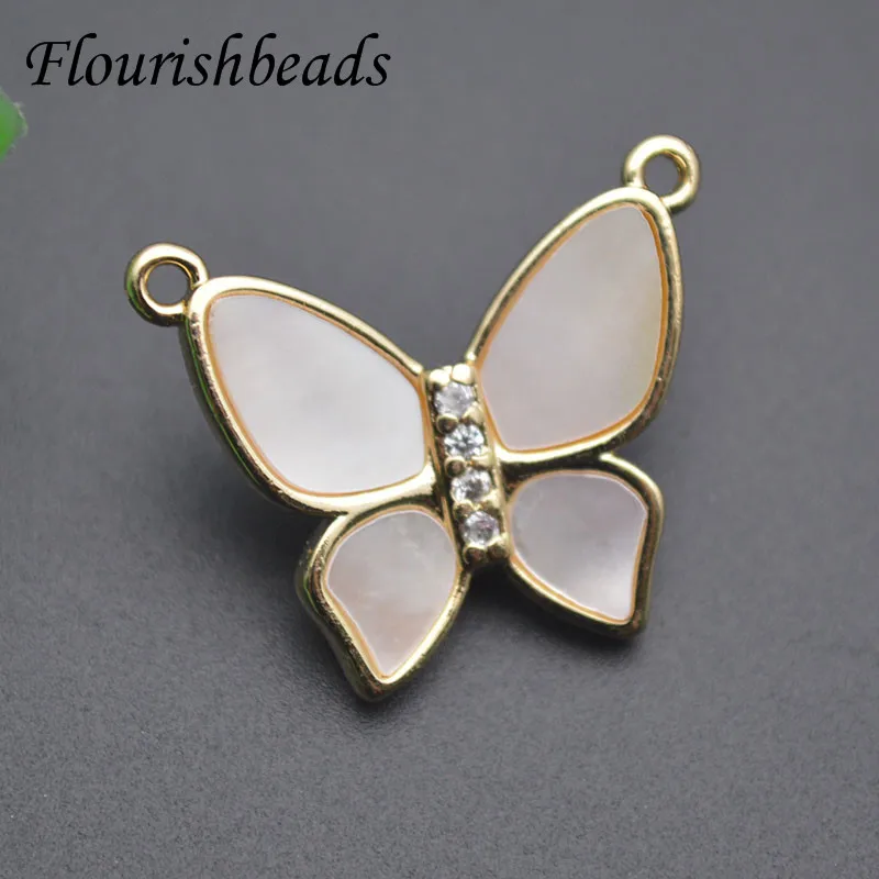 18x22mm Fashion Natural MOP Shell Butterfly Two Loops Connector Pendant for DIY Jewelry Making Necklace