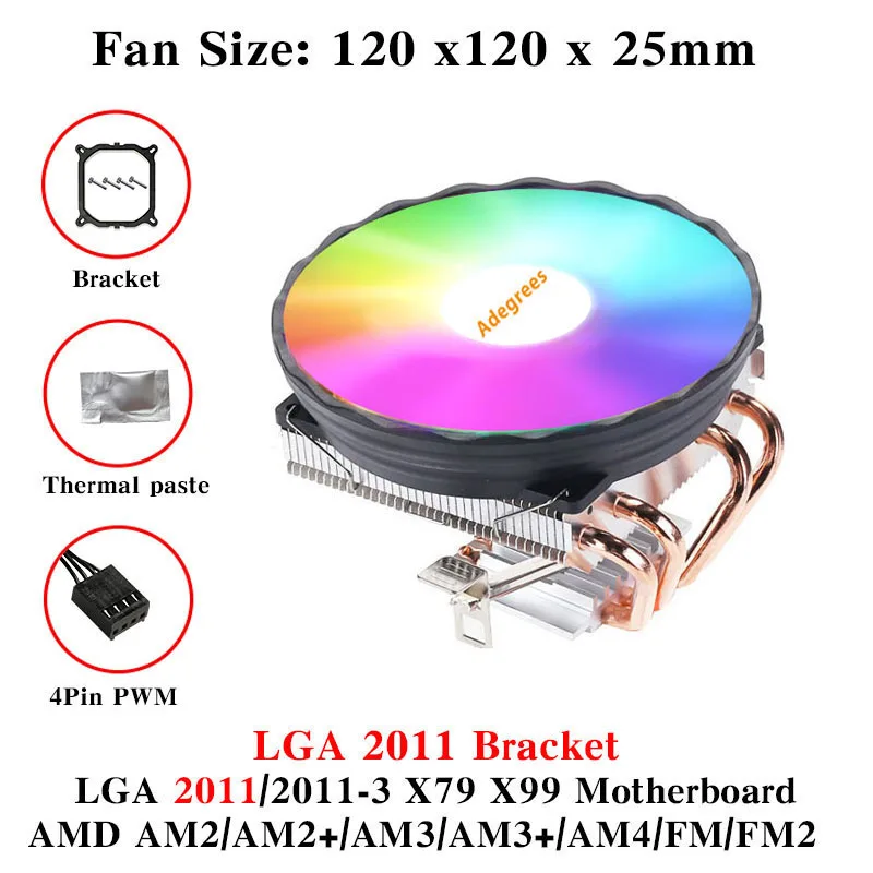 Dissipatore CPU A 2 O 4 Tubi Di Calore – 4 Pin PWM Con Ventola RGB, Compatibile LGA 1150/1151/1155/1200/1700/2011/X79/X99 E AM3/AM4, Raffreddamento Efficiente Per PC